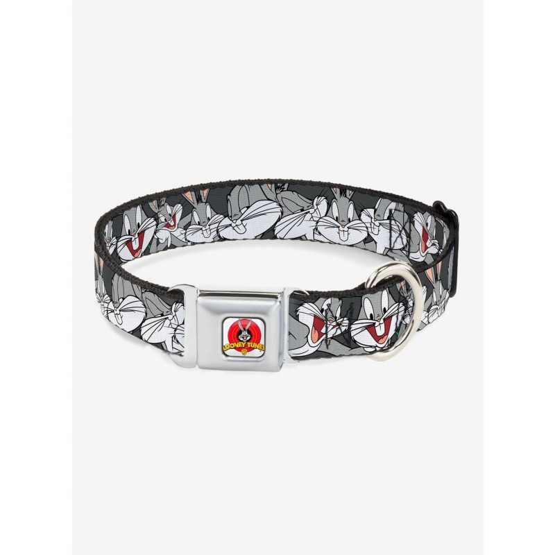 Hot Sale Looney Tunes Bugs Bunny Close Up Poses Charcoal Seatbelt Buckle Dog Collar $10.46 Pet Collars