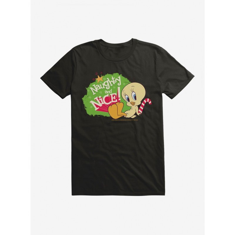 Huge Discount Looney Tunes Holiday Tweety Bird Naughty And Nice T-Shirt $8.60 T-Shirts