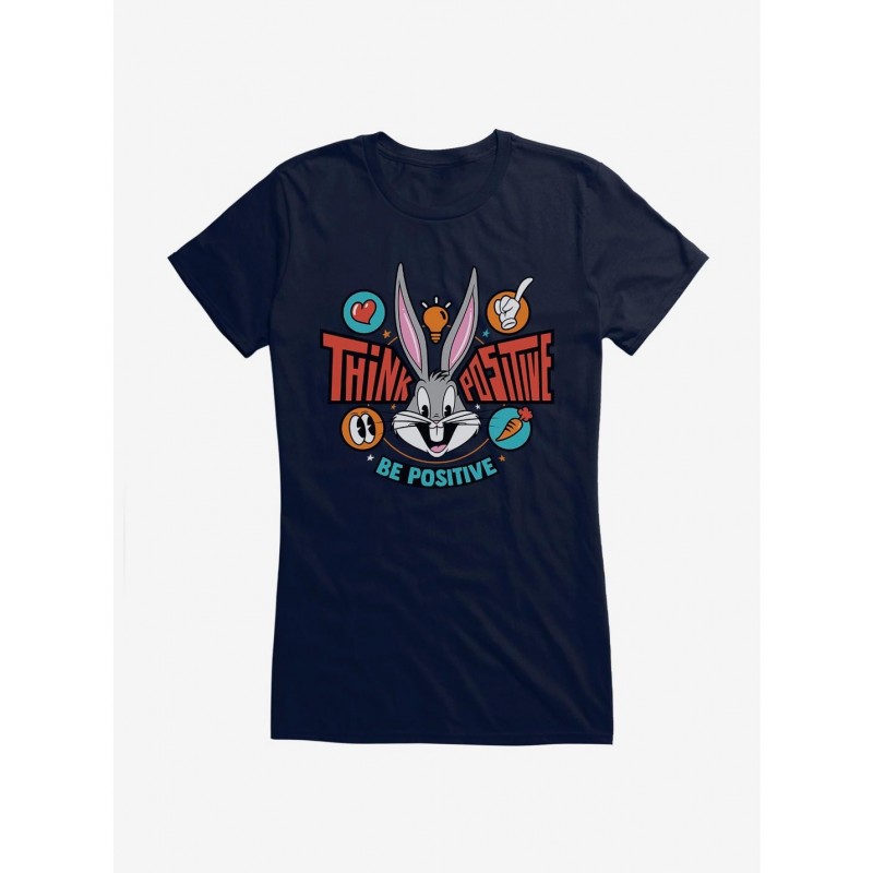 Huge Discount Looney Tunes Bugs Bunny Be Positive Girls T-Shirt $7.97 T-Shirts