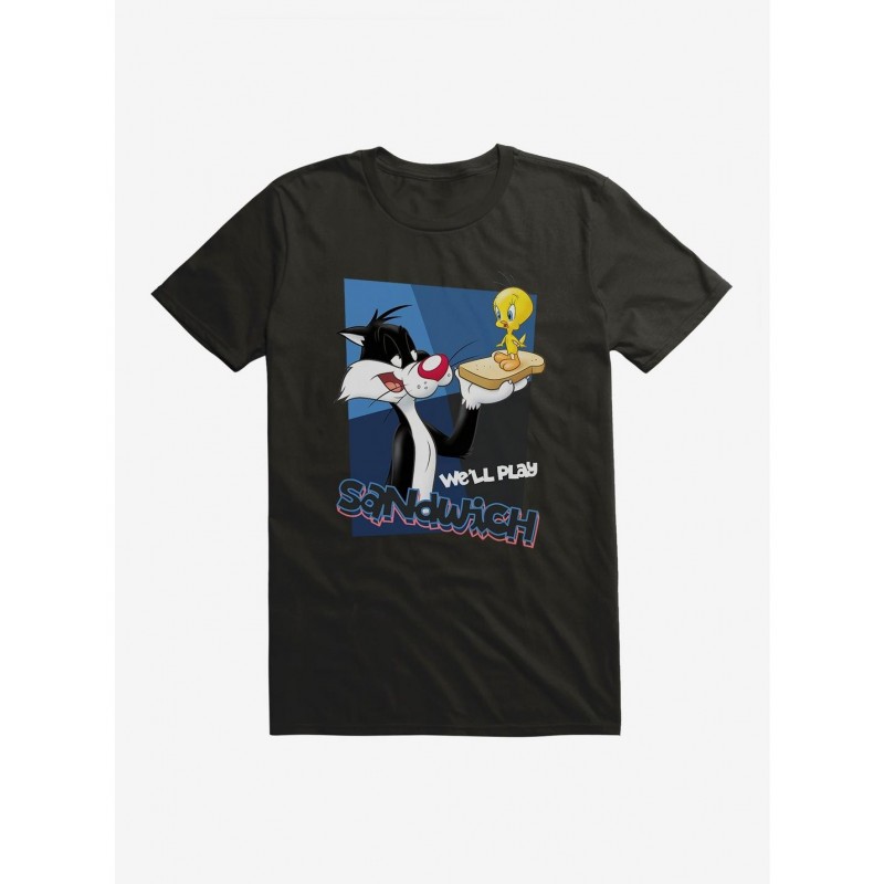 Bestselling Looney Tunes Sylvester Tweety Play Sandwich T-Shirt $7.27 T-Shirts