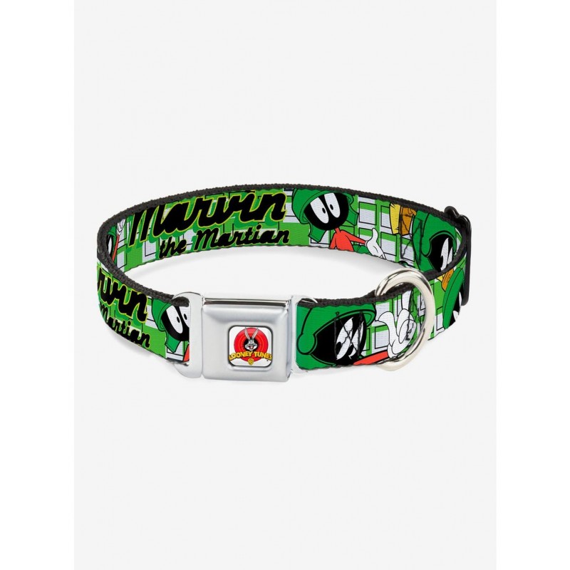 Festival Price Looney Tunes Marvin The Martian White Green Seatbelt Buckle Dog Collar $7.47 Pet Collars