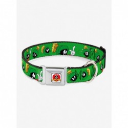 Value for Money Looney Tunes Marvin The Martian Expressions Green Seatbelt Buckle Dog Collar $11.70 Pet Collars