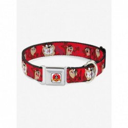 Cheap Sale Looney Tunes Tasmanian Devil Red Swirl Seatbelt Buckle Dog Collar $8.22 Pet Collars